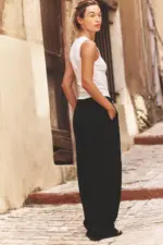 DOUBLE WAIST WIDE LEG PANTS