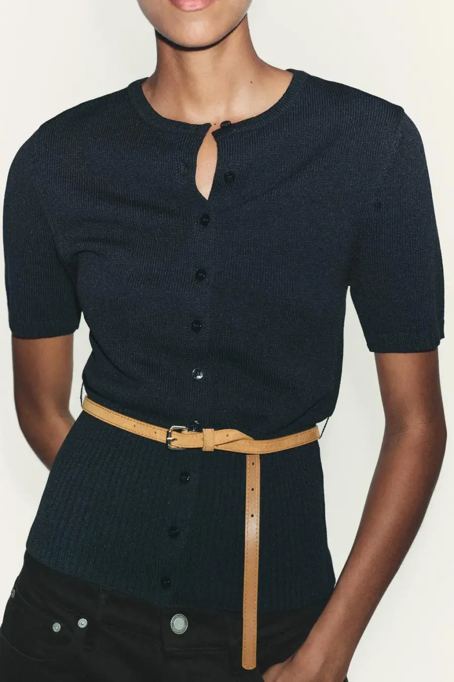 SHORT SLEEVE BELTED CARDIGAN