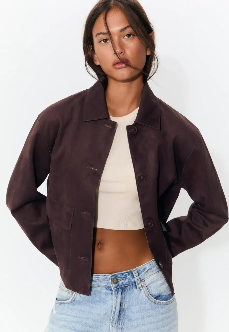 Faux suede jacket with pockets