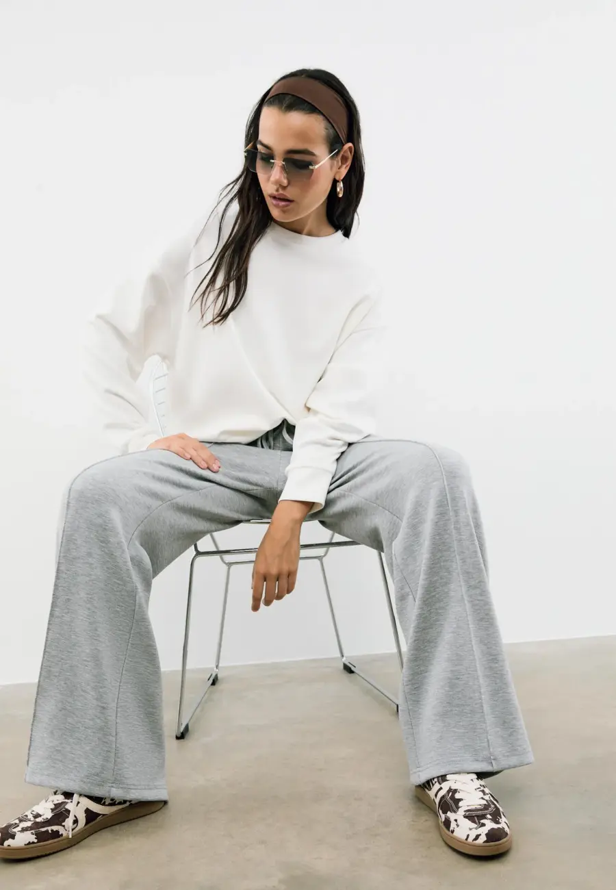 Soft-touch wide-leg trousers with seam detail