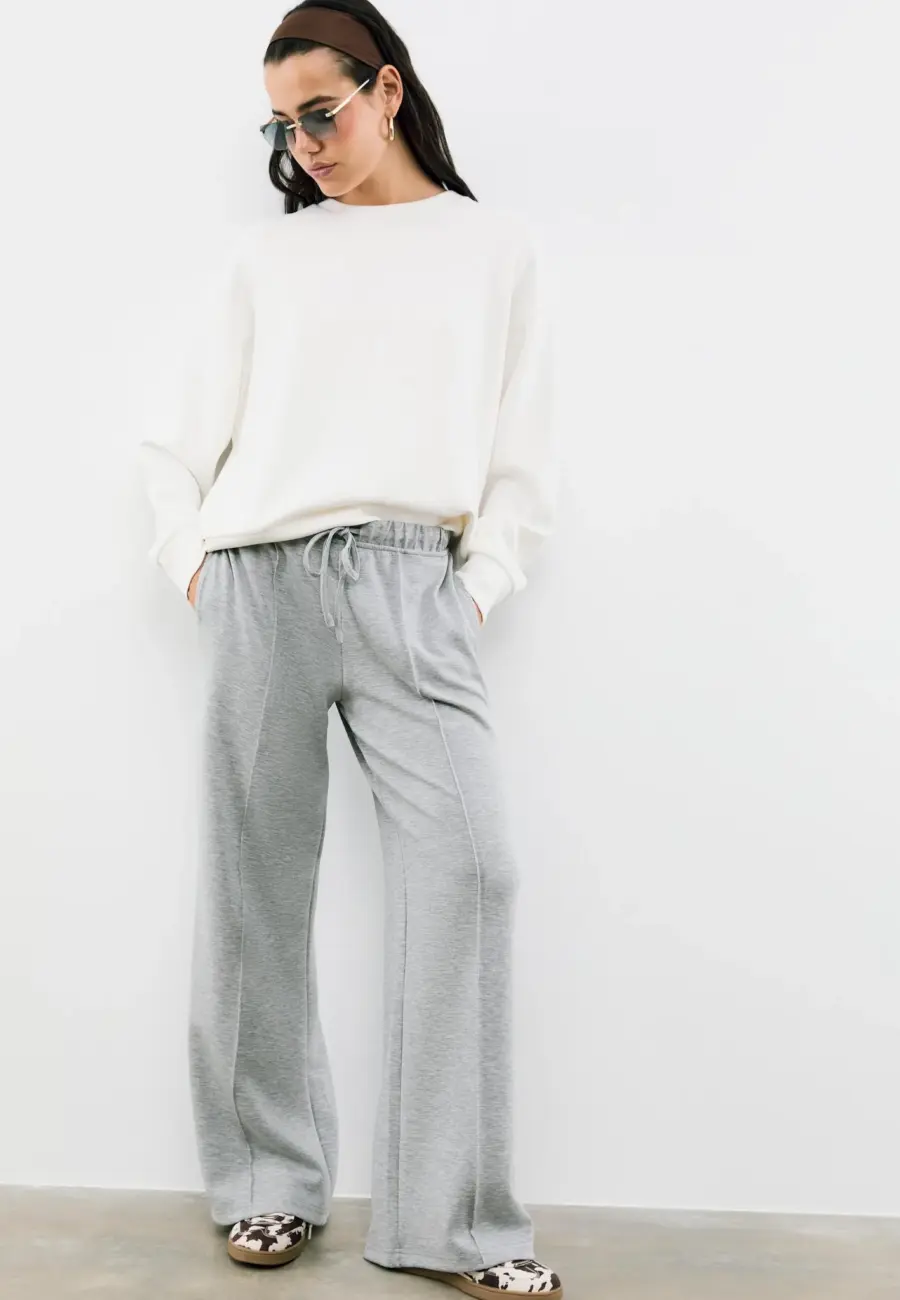 Soft-touch wide-leg trousers with seam detail