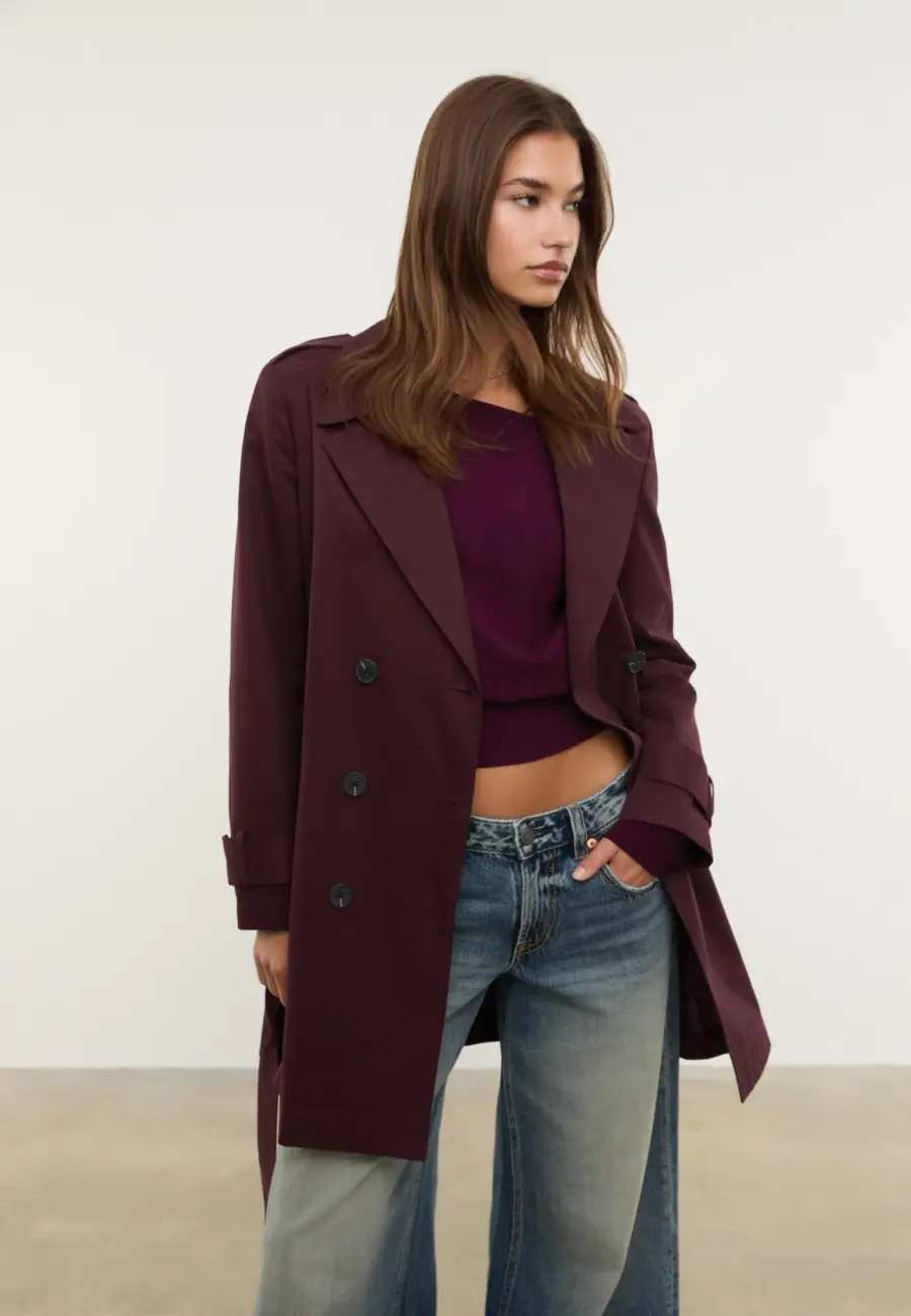 Basic regular fit trench coat with belt