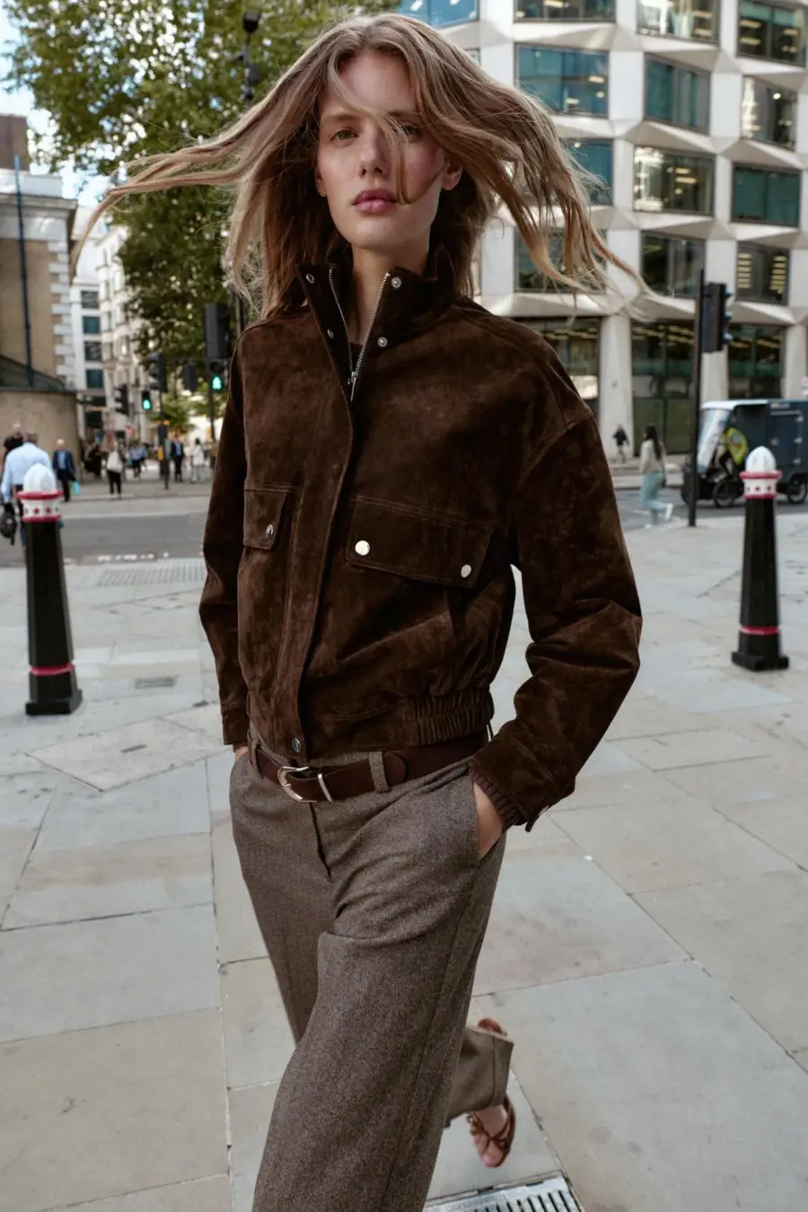 HERRINGBONE TROUSERS WITH BELT