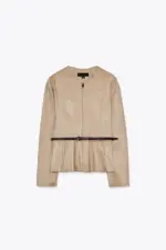 BELTED FAUX SUEDE PEPLUM JACKET