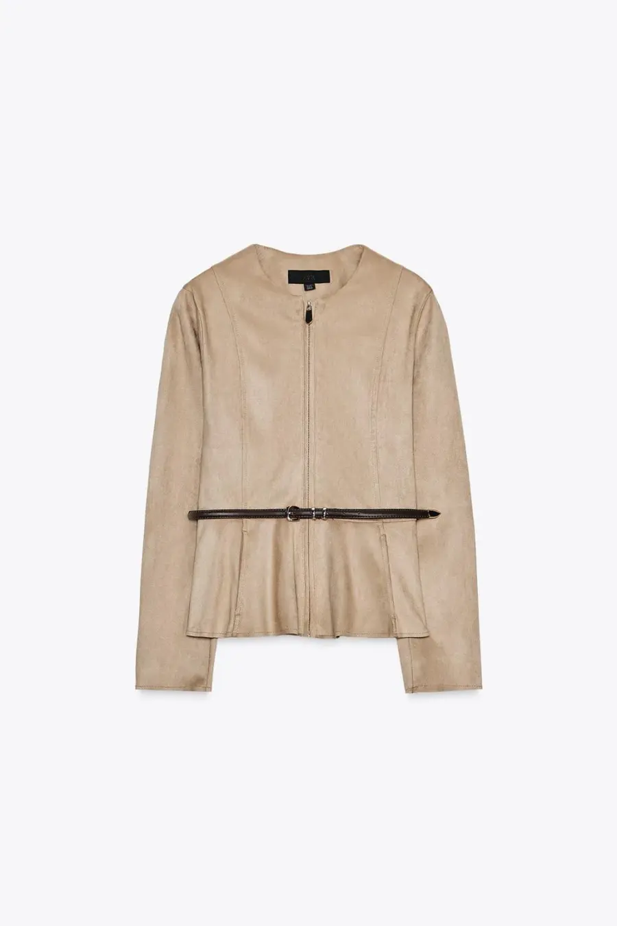 BELTED FAUX SUEDE PEPLUM JACKET