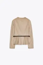 BELTED FAUX SUEDE PEPLUM JACKET