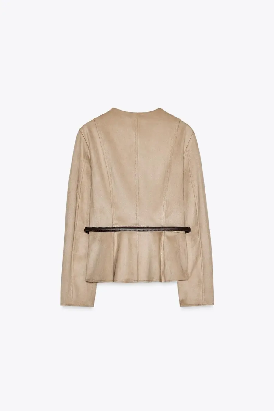 BELTED FAUX SUEDE PEPLUM JACKET