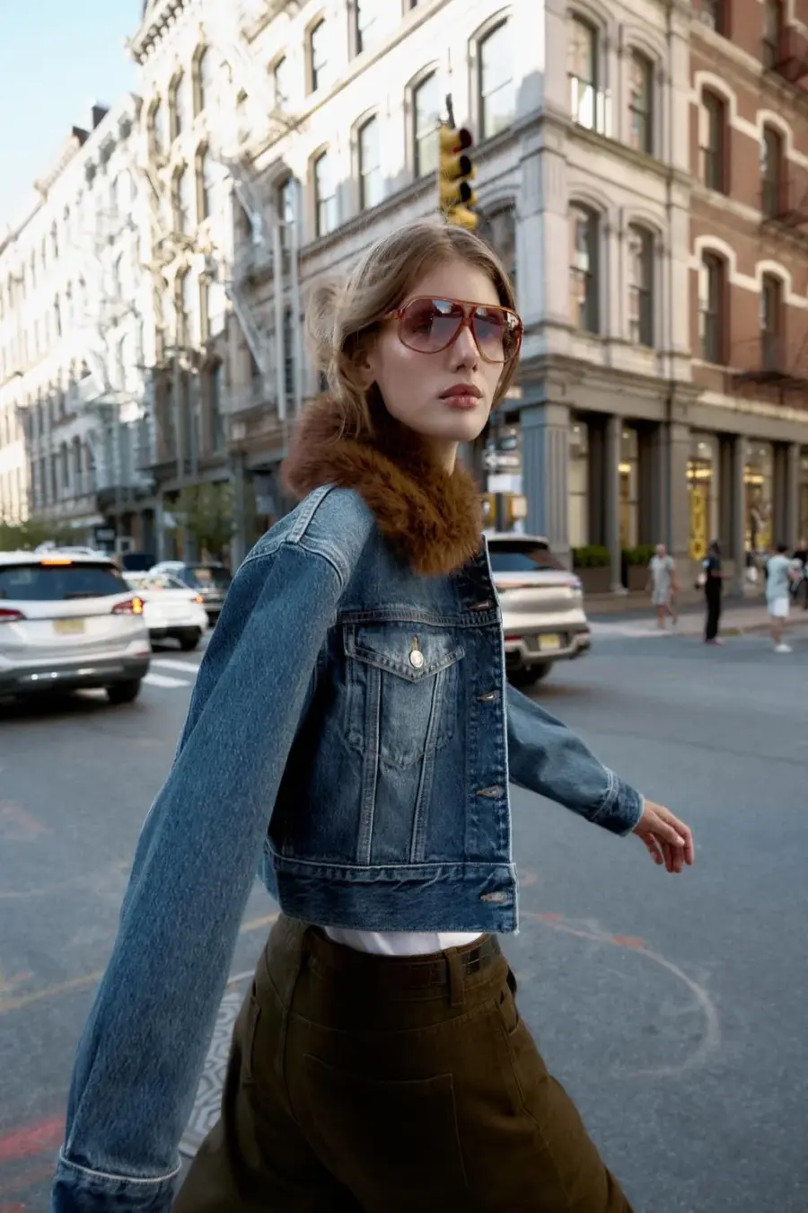 Z1975 FAUX FUR COLLAR SHORT DENIM JACKET