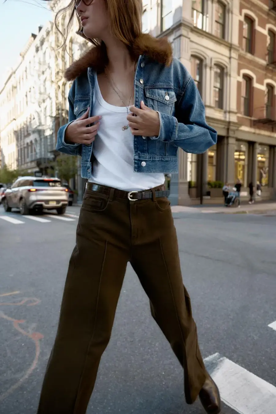 Z1975 FAUX FUR COLLAR SHORT DENIM JACKET