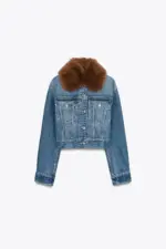 Z1975 FAUX FUR COLLAR SHORT DENIM JACKET