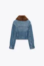 Z1975 FAUX FUR COLLAR SHORT DENIM JACKET