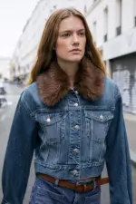 Z1975 FAUX FUR COLLAR SHORT DENIM JACKET