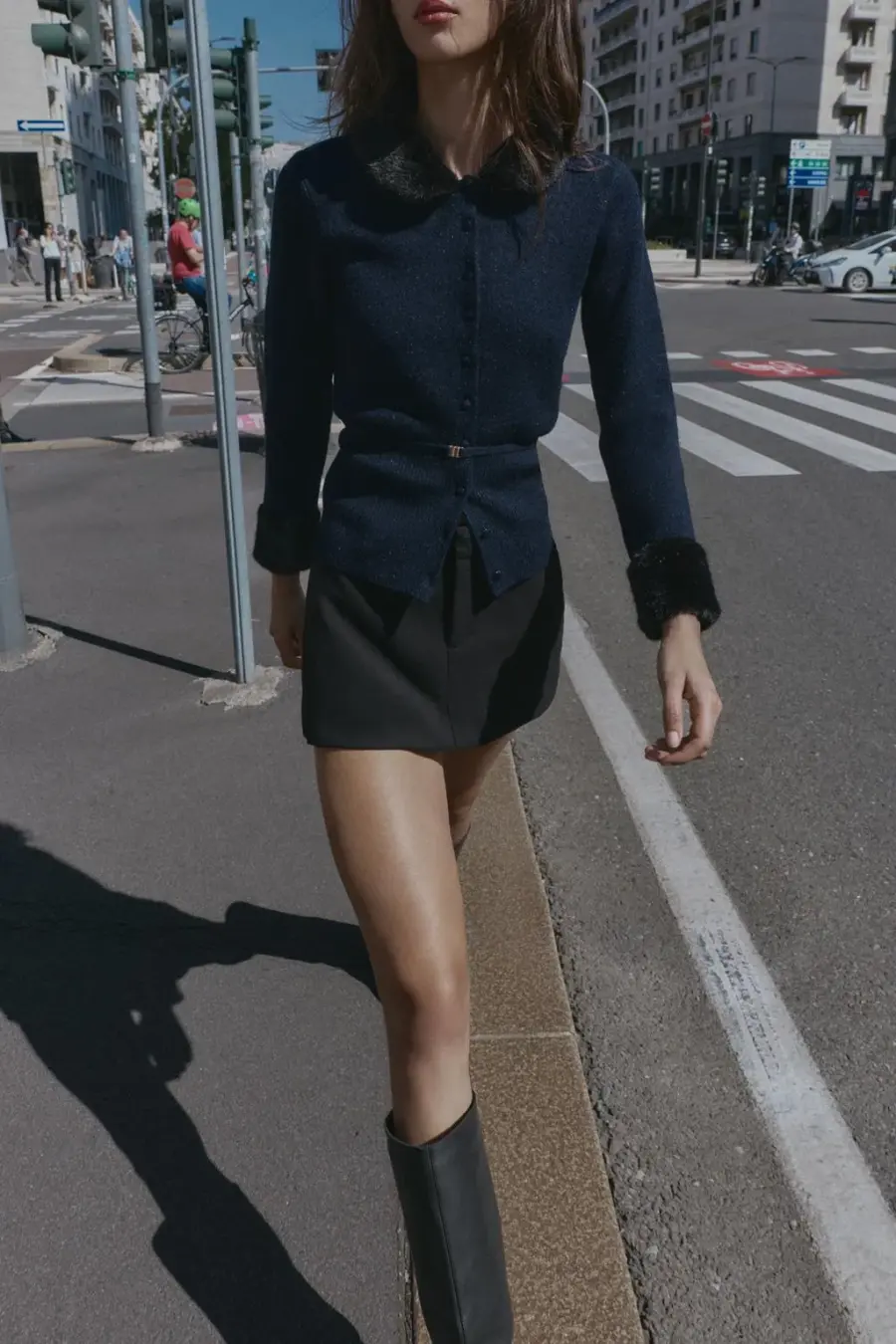 CONTRAST KNIT FAUX FUR CARDINGAN