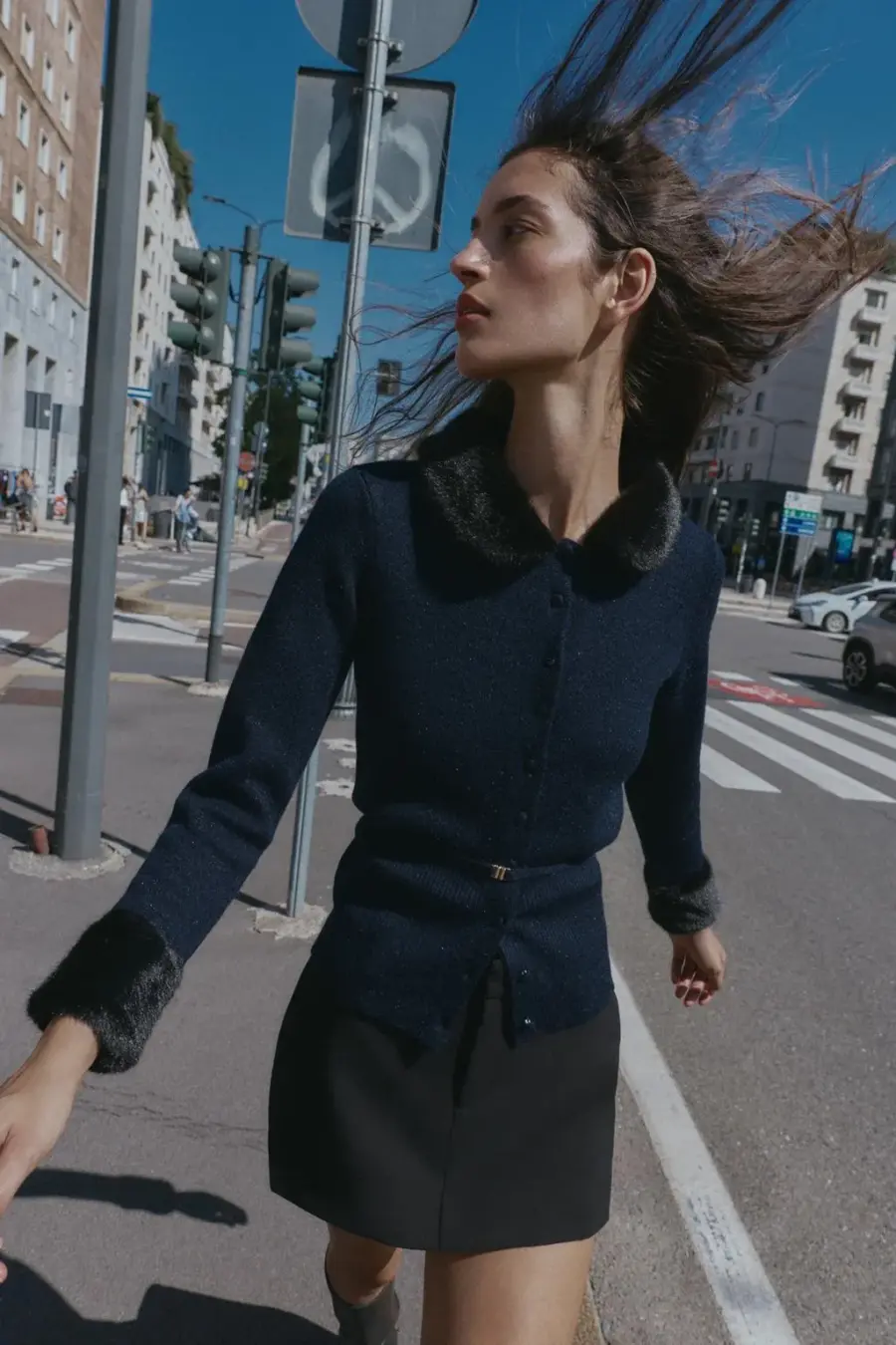 CONTRAST KNIT FAUX FUR CARDINGAN