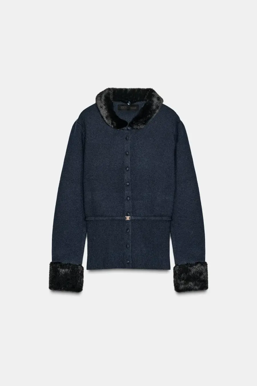 CONTRAST KNIT FAUX FUR CARDINGAN