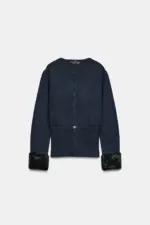 CONTRAST KNIT FAUX FUR CARDINGAN