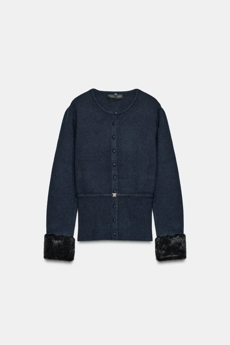 CONTRAST KNIT FAUX FUR CARDINGAN