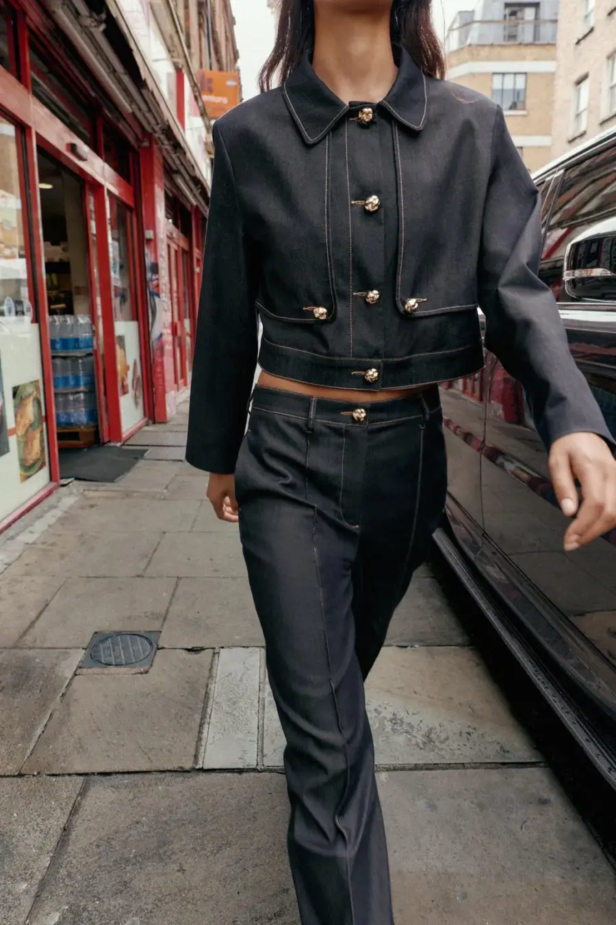 CONTRAST STITCH CROPPED JACKET