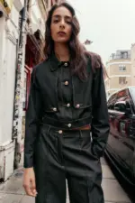 CONTRAST STITCH CROPPED JACKET