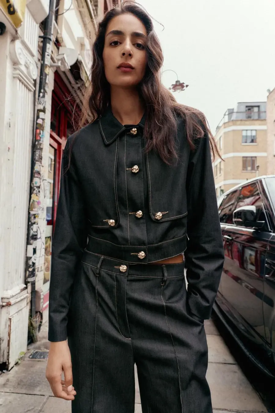 CONTRAST STITCH CROPPED JACKET