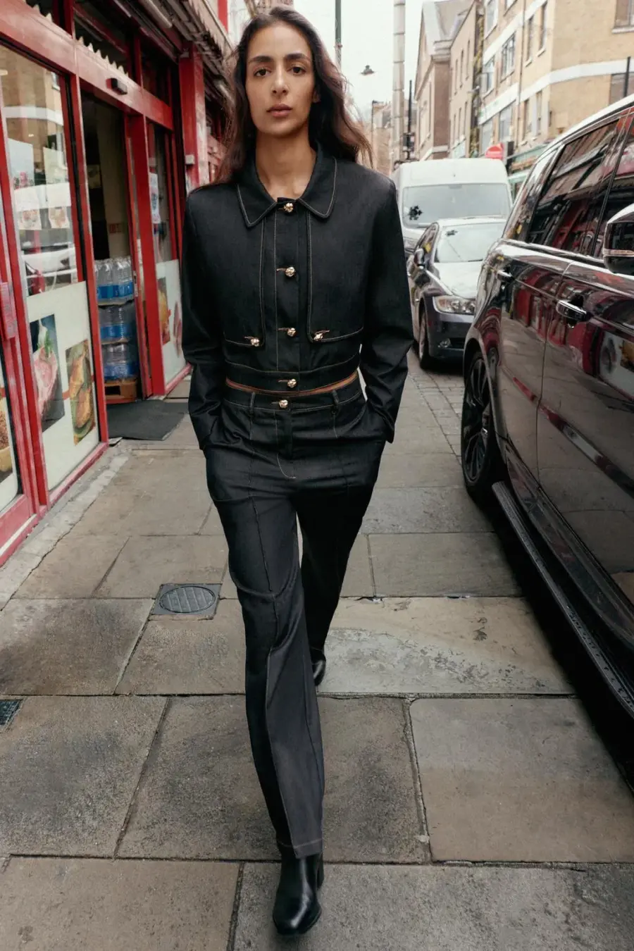 CONTRAST STITCH CROPPED JACKET