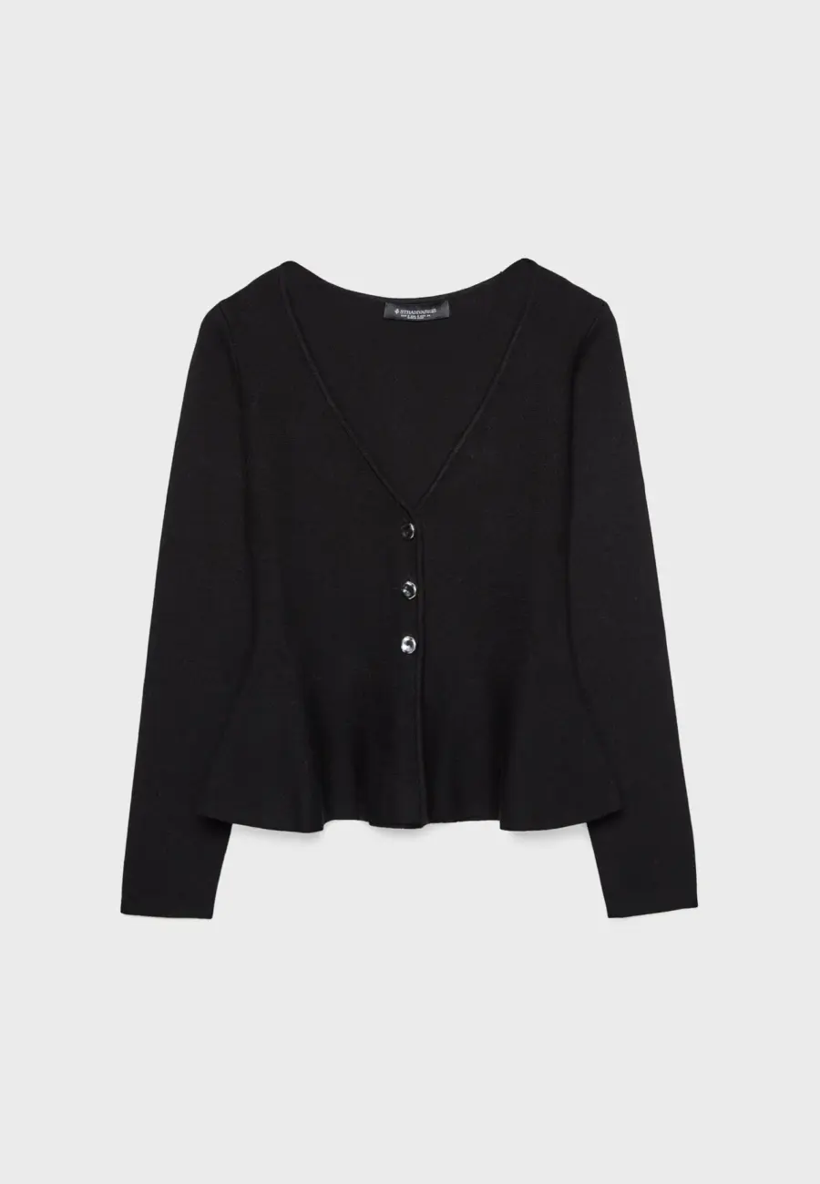 Buttoned peplum knit cardigan