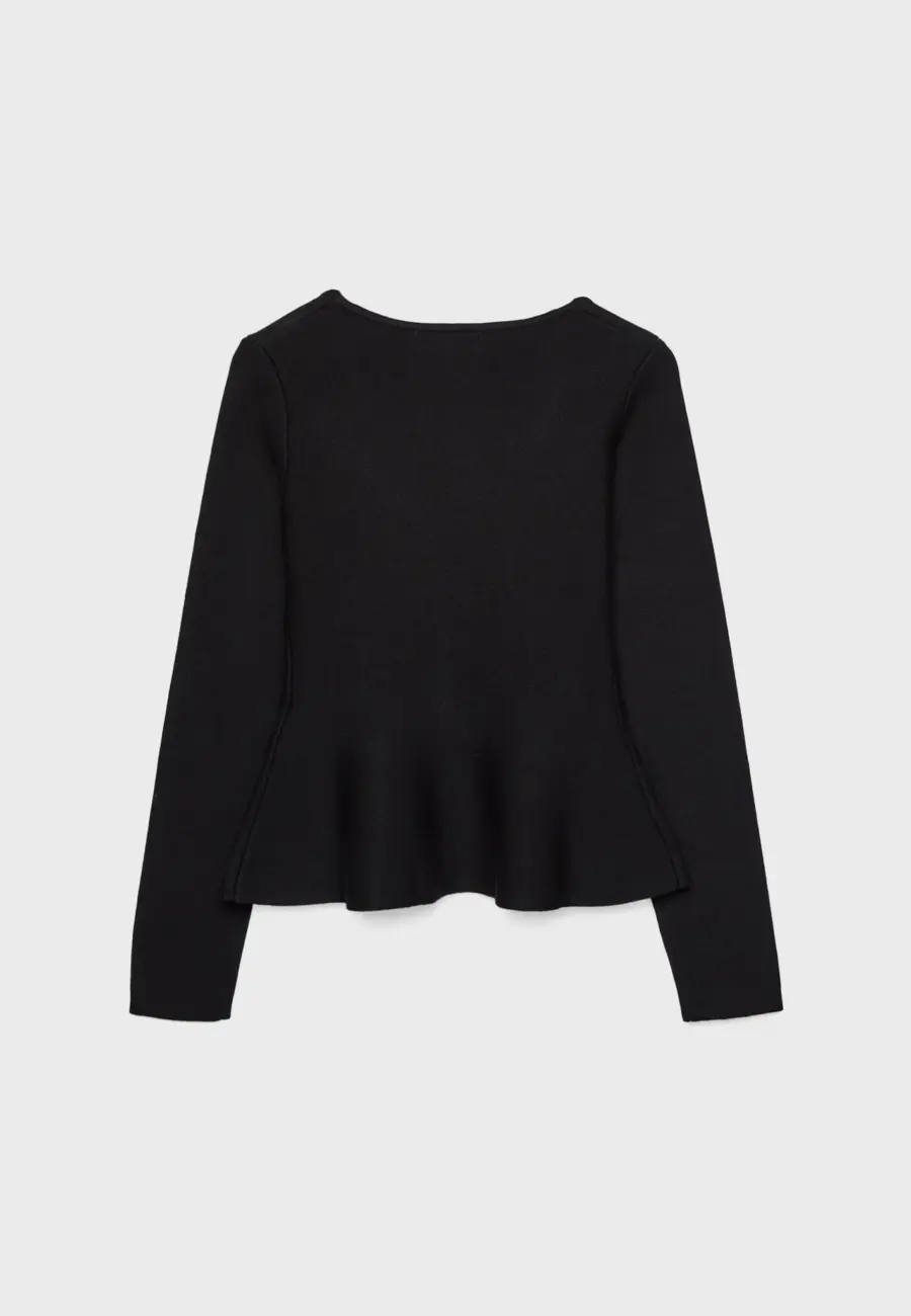 Buttoned peplum knit cardigan