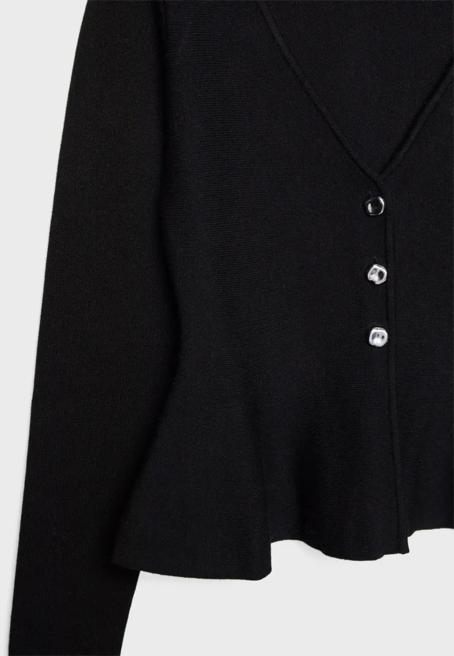 Buttoned peplum knit cardigan