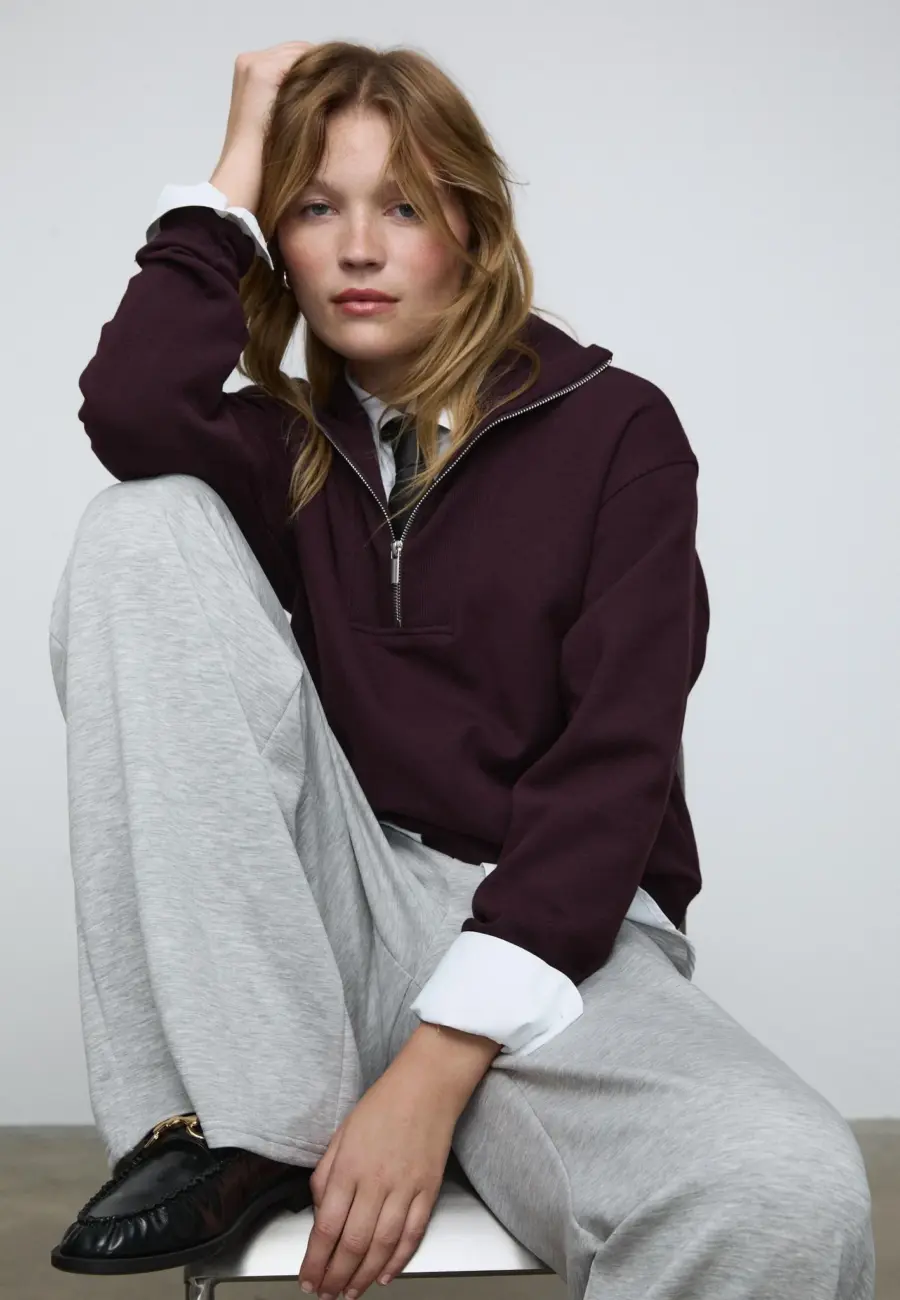 High-neck zip-up sweatshirt