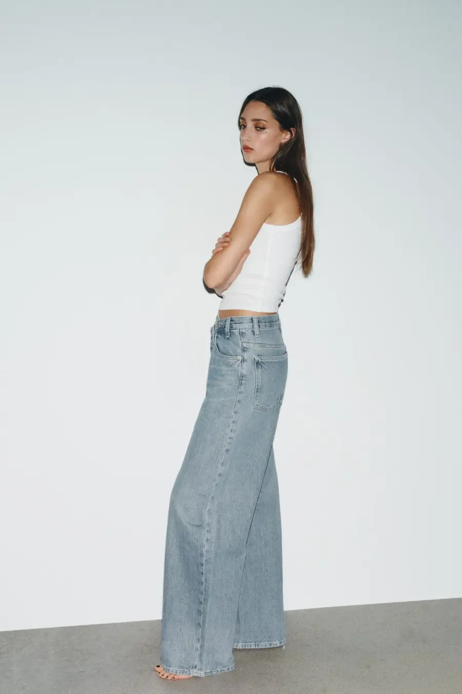TRF WIDE-LEG HIGH-WAIST JEANS WITH CROSSOVER WAIST