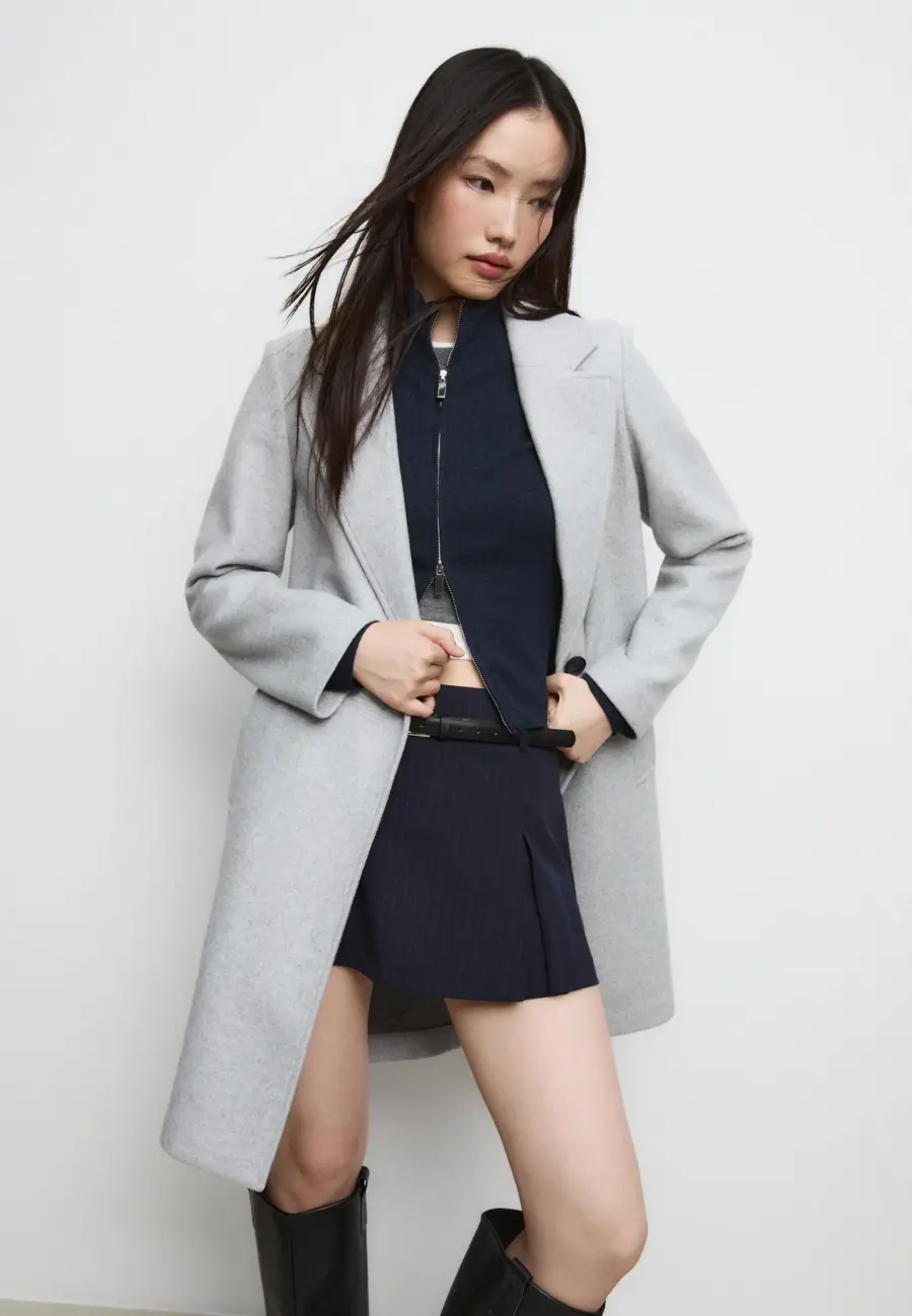 Soft-touch button-up midi coat