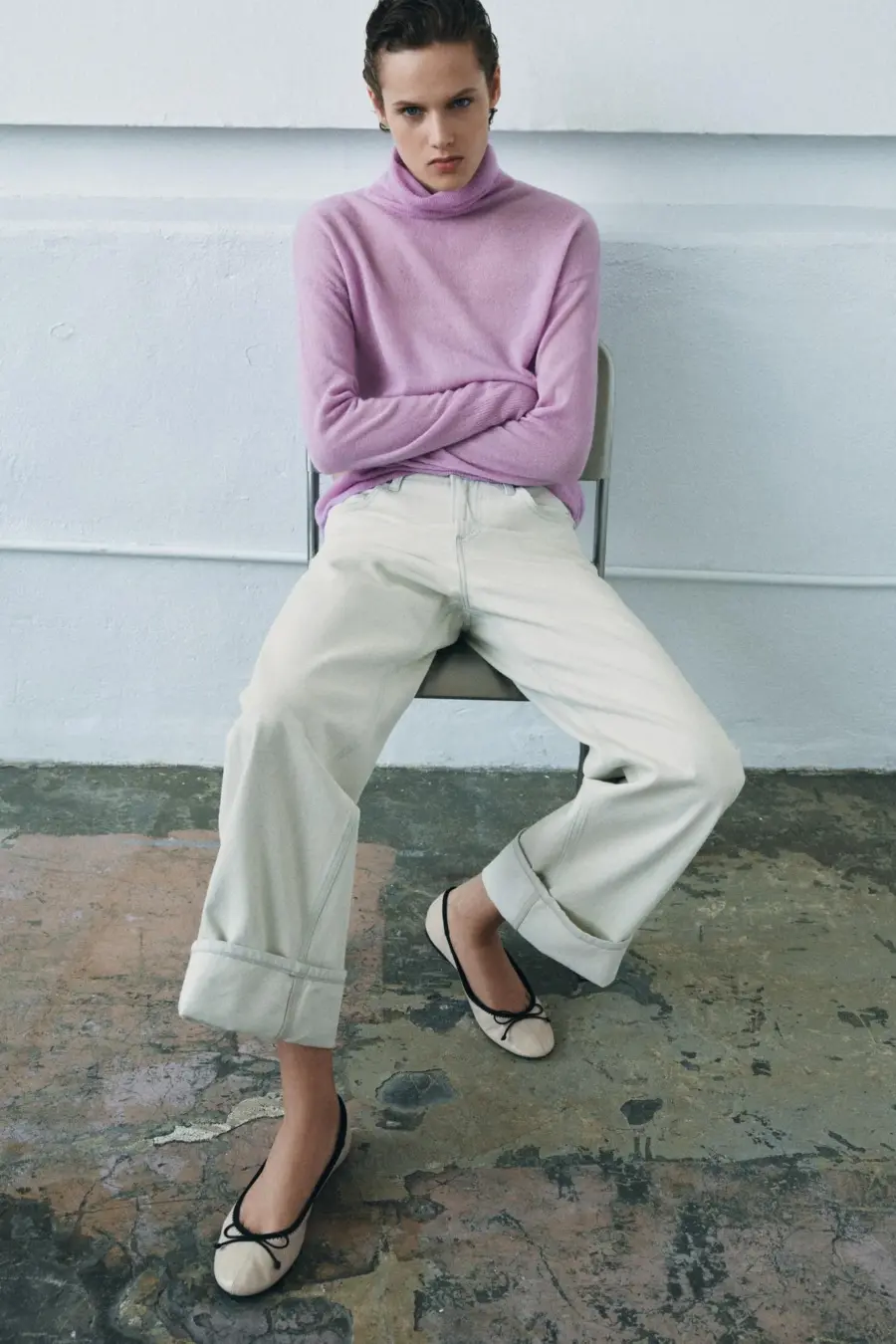 CONTRAST LEATHER BALLET FLATS