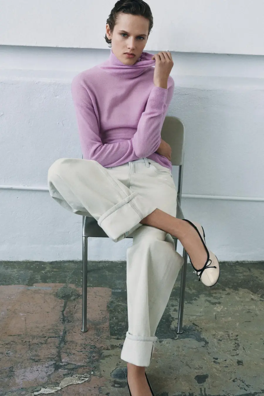 CONTRAST LEATHER BALLET FLATS