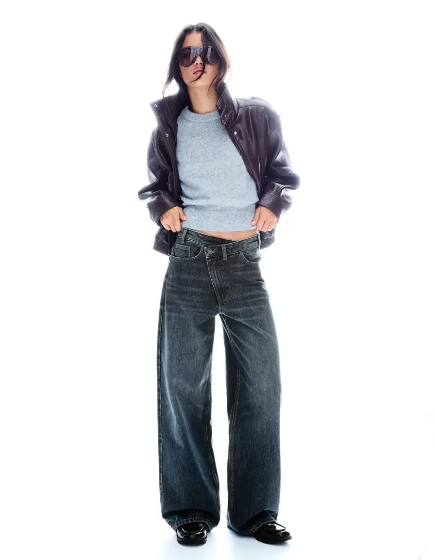 High-waist wide-leg crossover jeans
