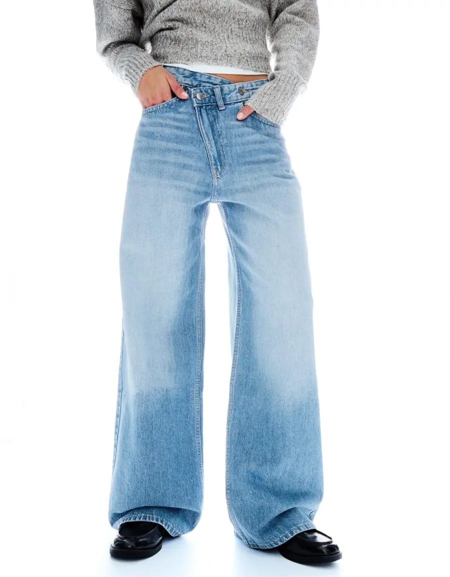 High-waist wide-leg crossover jeans