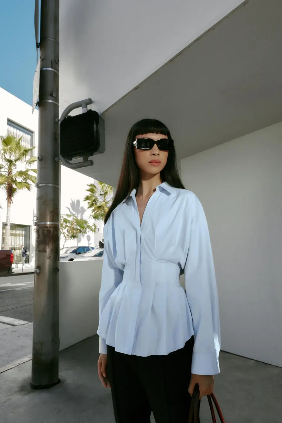 POPLIN SHIRT WITH PLEATS