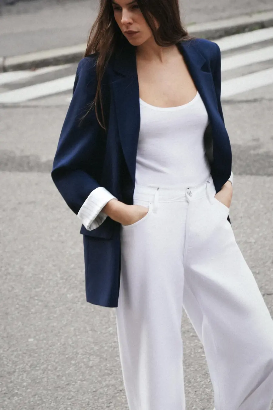 BLAZER WITH ROLLED-UP SLEEVES AND PRINTED CUFFS