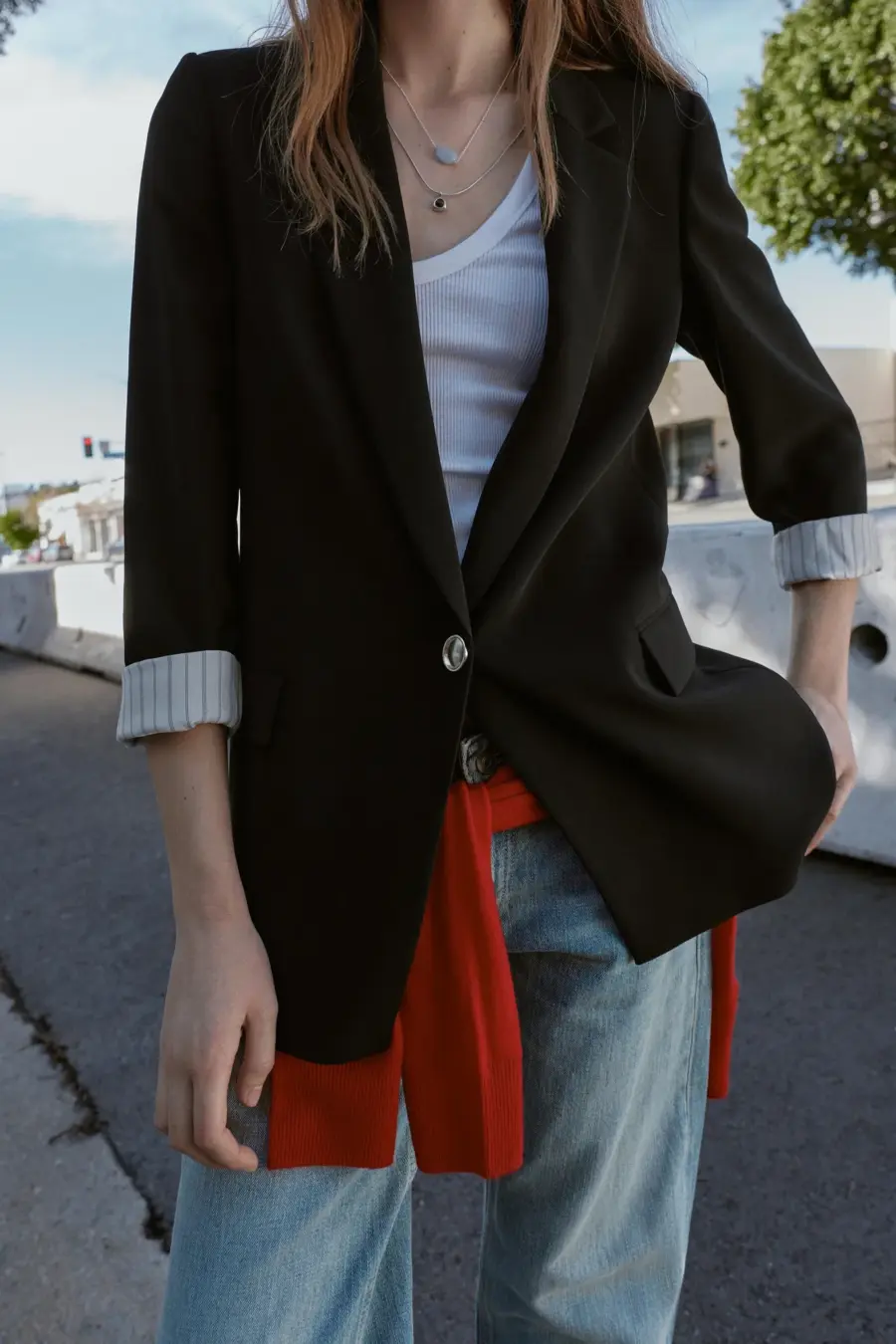 BLAZER WITH ROLLED-UP SLEEVES AND PRINTED CUFFS