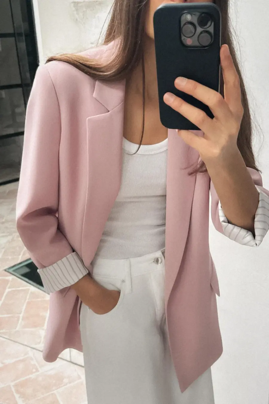 BLAZER WITH ROLLED-UP SLEEVES AND PRINTED CUFFS