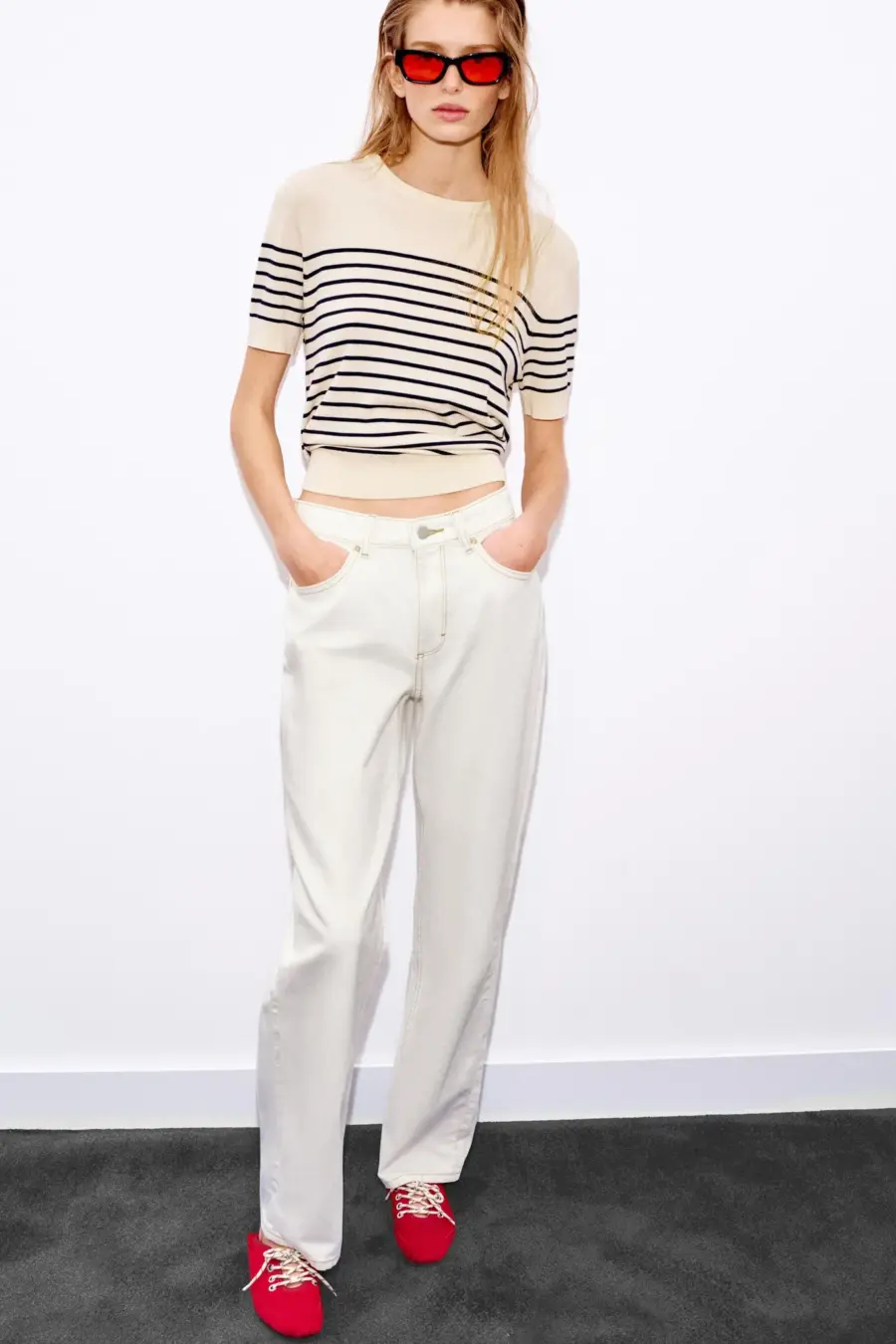 STRIPED SHORT SLEEVE KNIT JUMPER