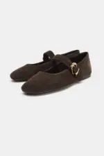 BUCKLED SPLIT SUEDE BALLET FLATS