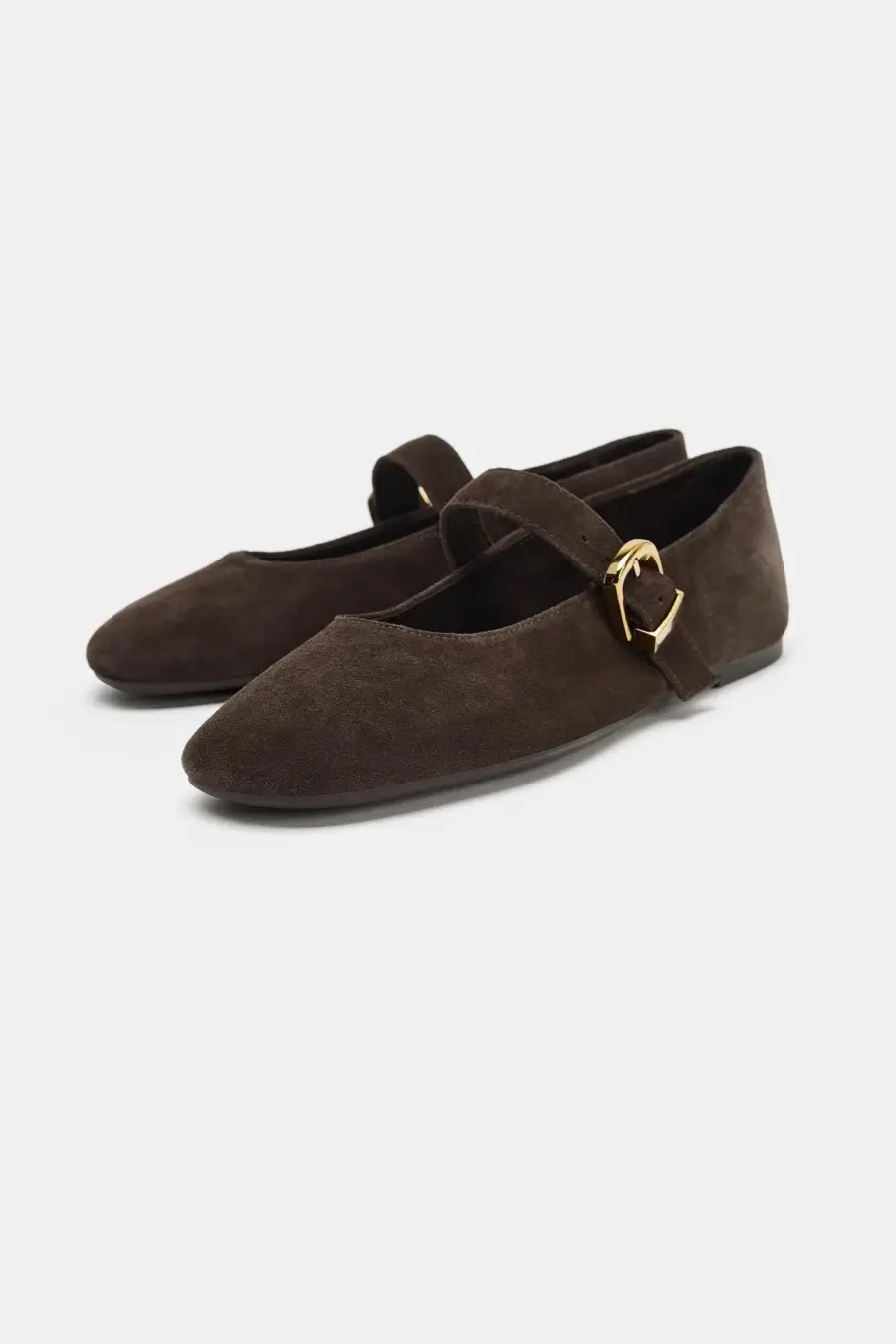 BUCKLED SPLIT SUEDE BALLET FLATS