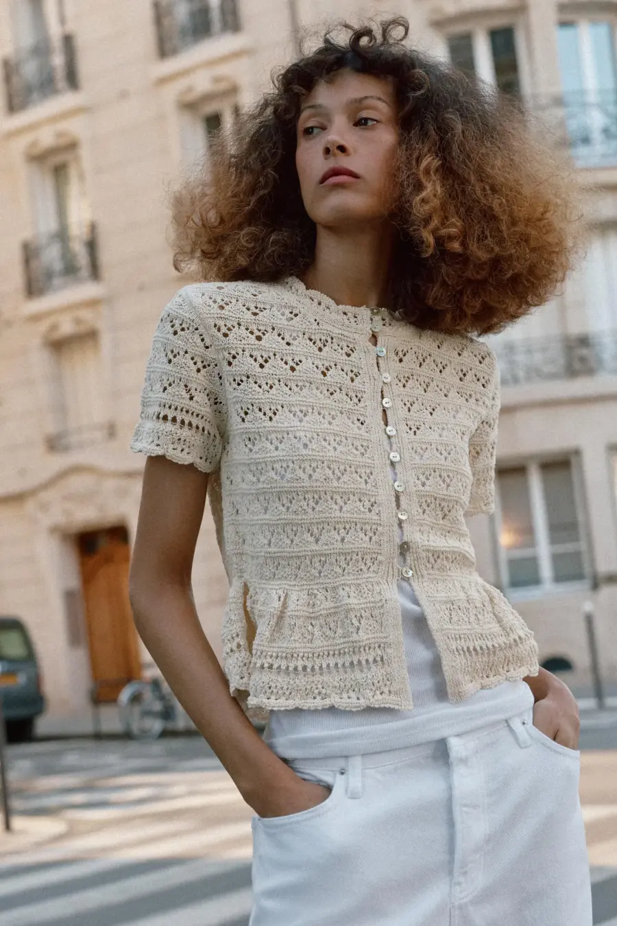 POINTELLE SHORT SLEEVE CARDIGAN