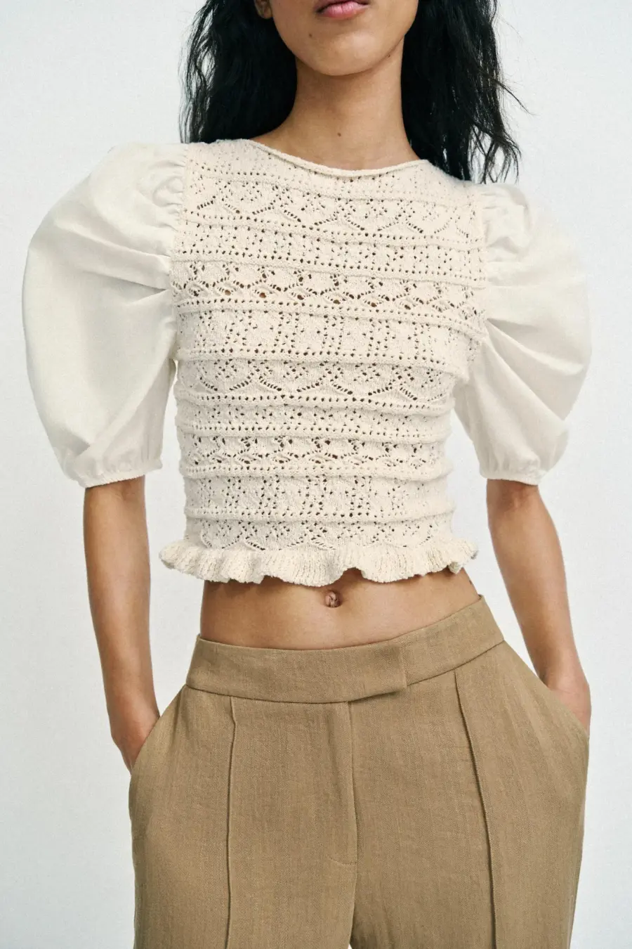 CONTRAST PUFF SLEEVE JUMPER
