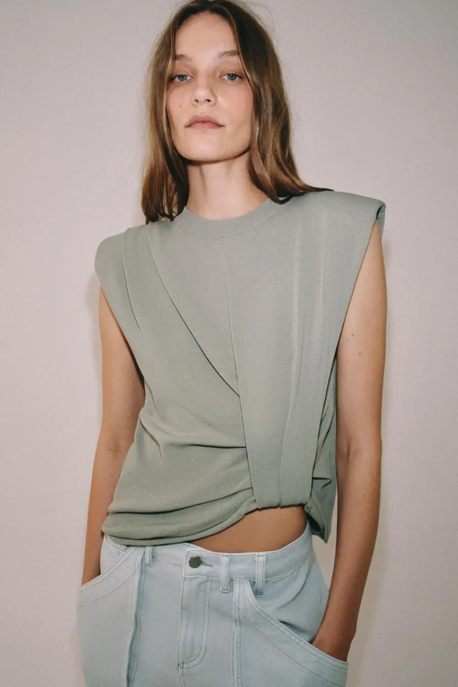 KNIT TOP WITH SHOULDER PADS
