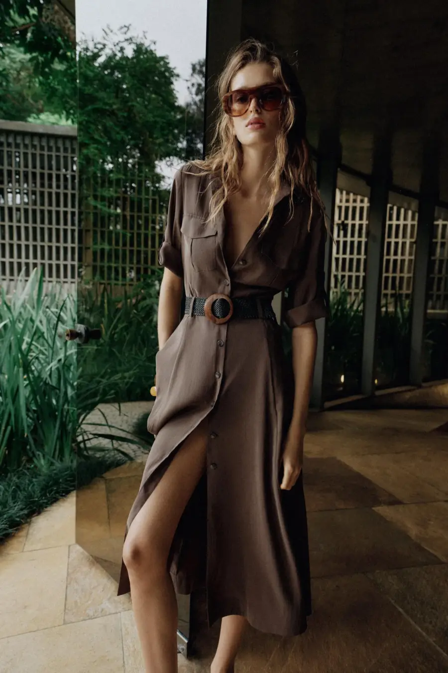 FLOWING SHIRT DRESS WITH BELT