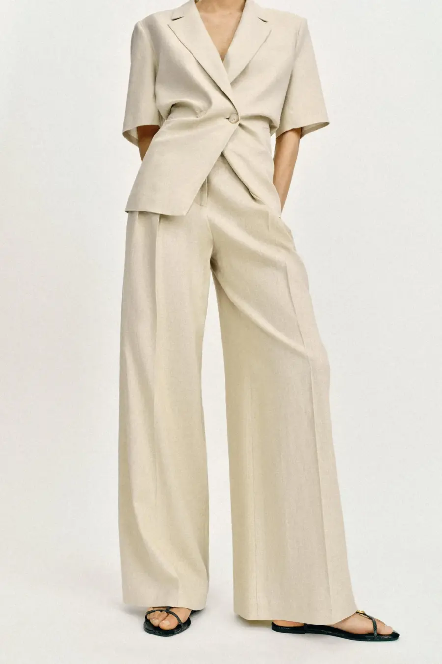LINEN BLEND WIDE-LEG TROUSERS
