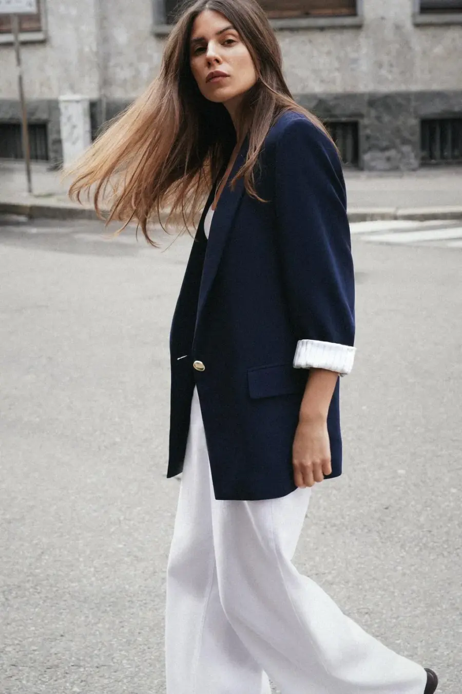BLAZER WITH ROLLED-UP SLEEVES AND PRINTED CUFFS