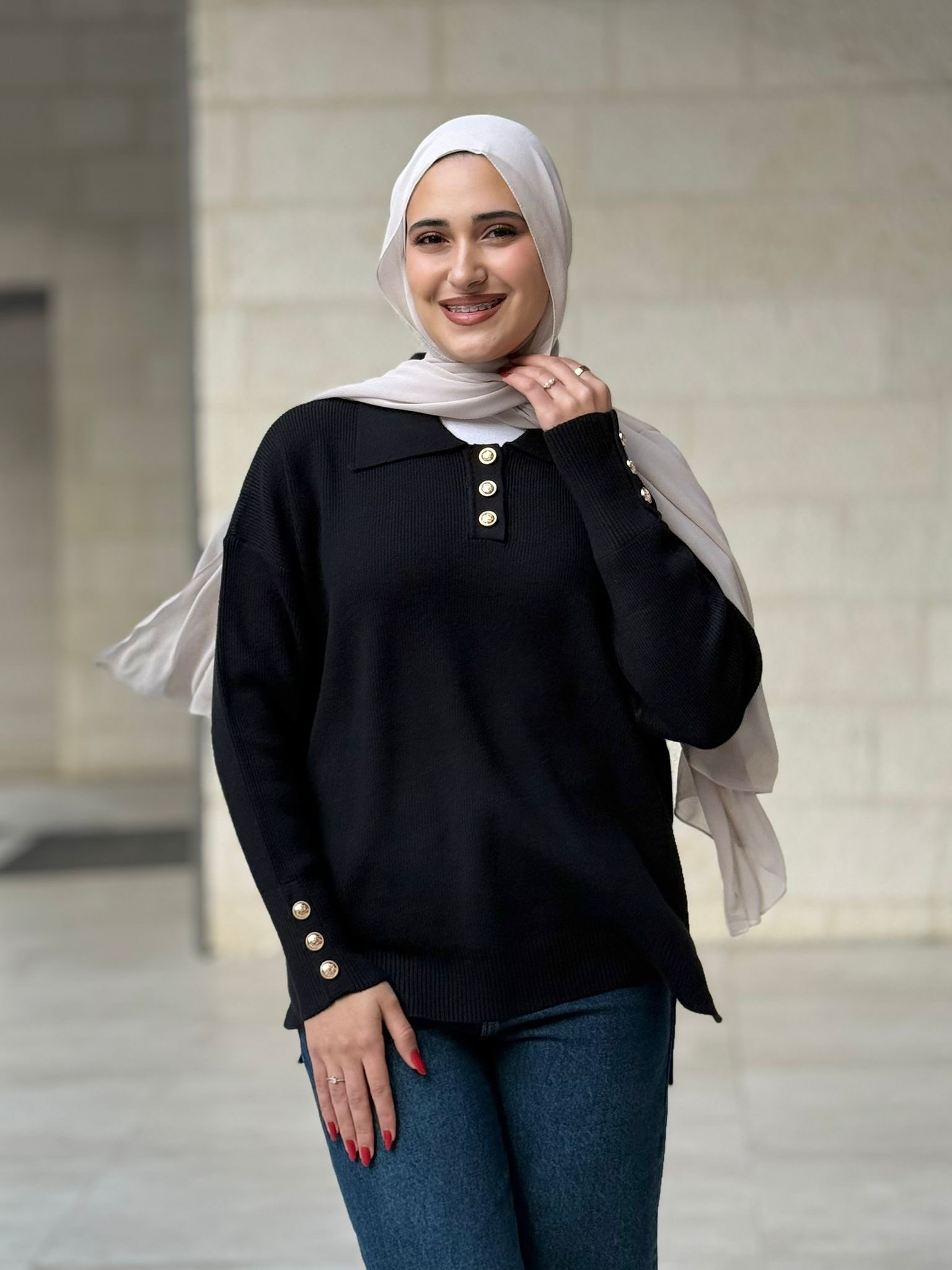 بلوز صوف أزرار ذهبية | Wool Blouse