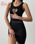 فستان لايكرا قلب اسود سترس